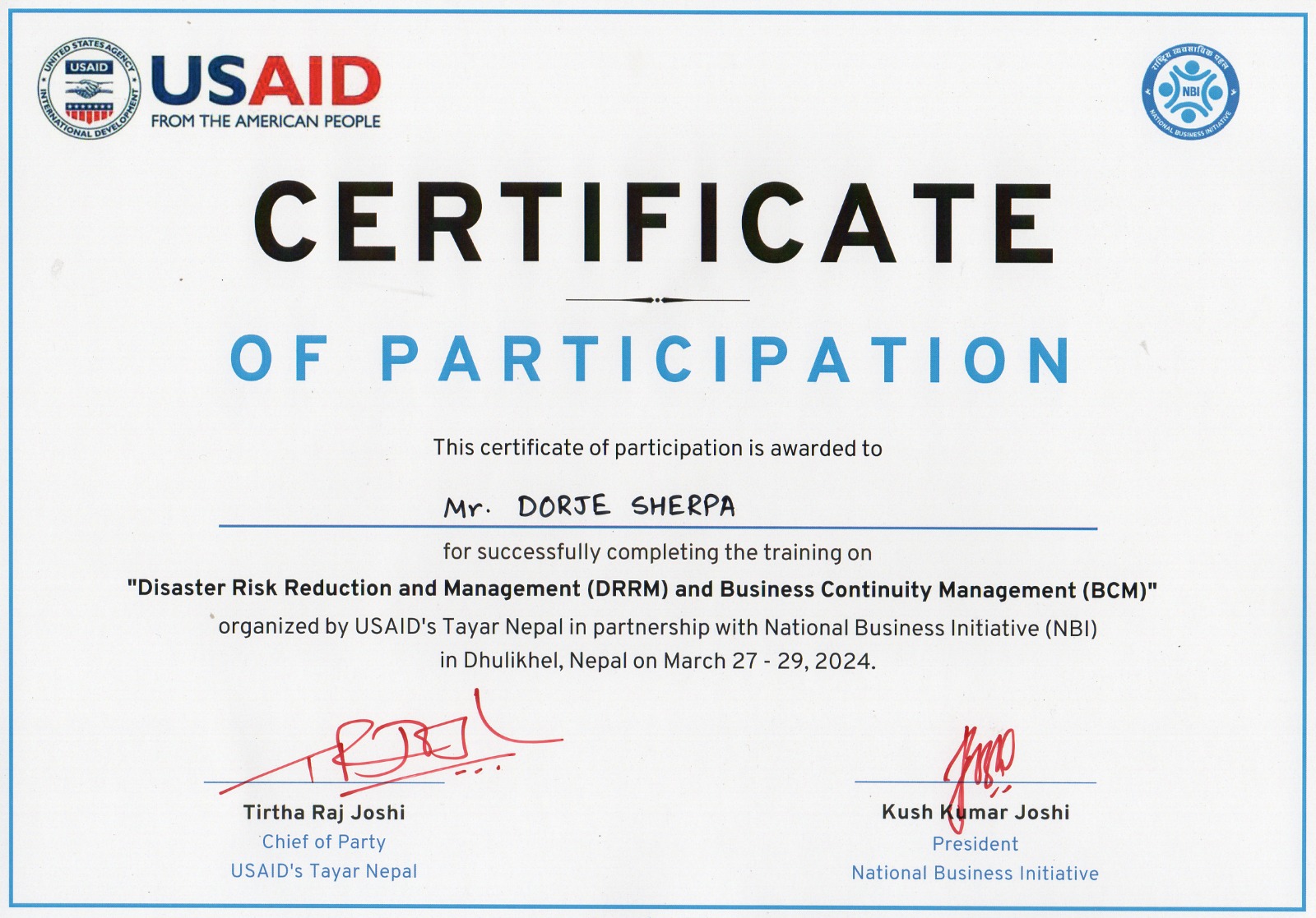 License/Certification Document